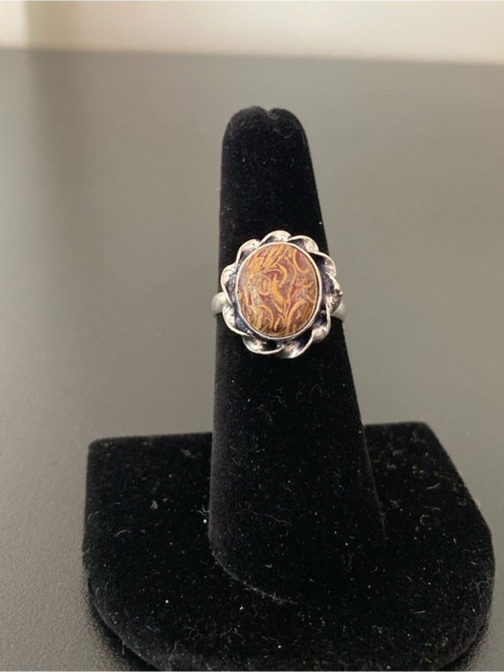 Sterling Silver Brown Marbled Oval Statement Ring  size 6